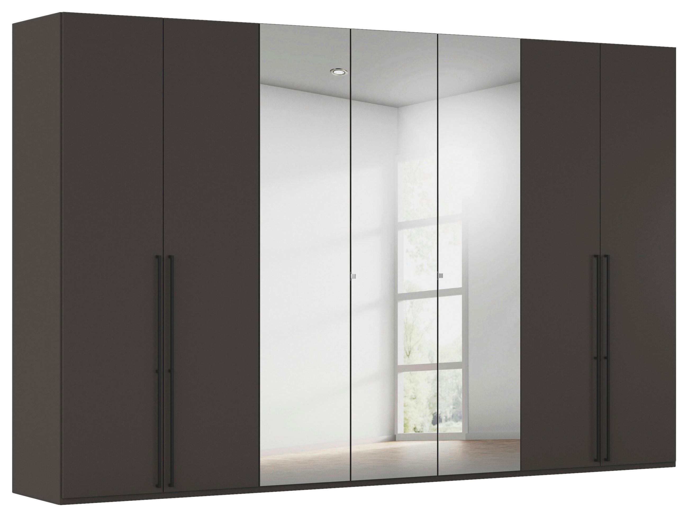 DREHTÜRENSCHRANK 350/223/61 cm,  in Graphitfarben, 7-türig  - Chromfarben/Schwarz, Basics, Glas/Holzwerkstoff (350/223/61cm) - Novel