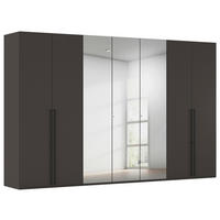 DREHTÜRENSCHRANK 350/223/61 cm,  in Graphitfarben, 7-türig  - Chromfarben/Schwarz, Basics, Glas/Holzwerkstoff (350/223/61cm) - Novel