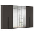 DREHTÜRENSCHRANK 350/235/61 cm,  in Graphitfarben, 7-türig  - Chromfarben/Schwarz, Basics, Glas/Holzwerkstoff (350/235/61cm) - Novel
