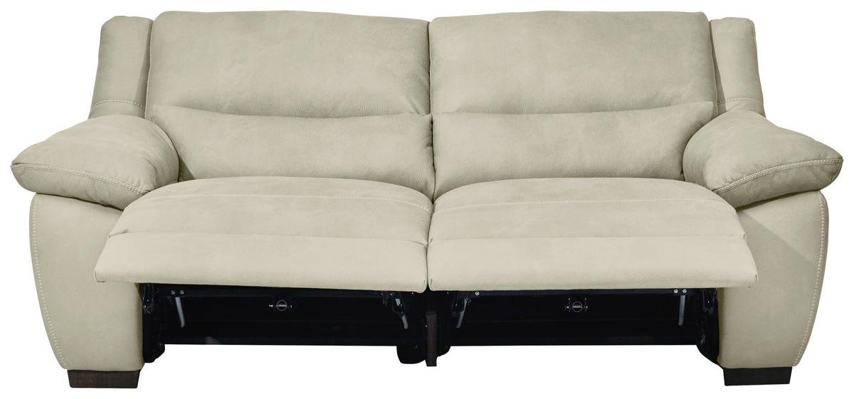 2,5-SITZER mit elektr.Funktion in Webstoff Greige  - Wengefarben/Weiss, Konventionell, Holz/Textil (210/96/99cm) - Livetastic