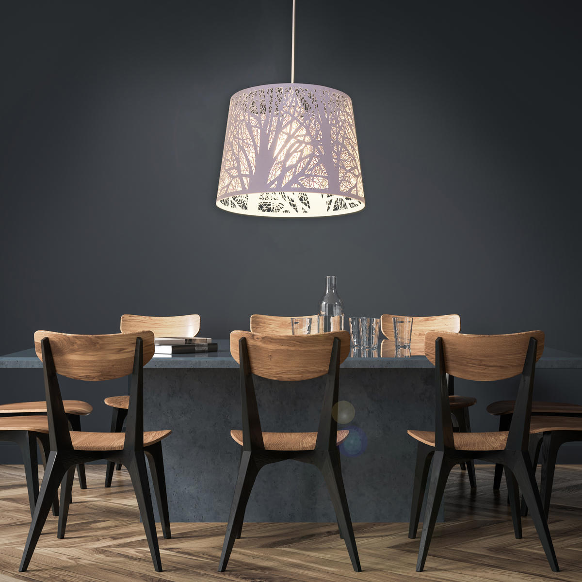 HÄNGELEUCHTE WHITE WOOD 25/110 cm   - Weiß, Trend, Kunststoff/Metall (25/110cm) - Näve