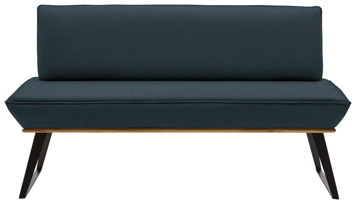 SITZBANK 140/87/64 cm Lederlook Schwarz, Eichefarben, Petrol Eiche massiv  - Eichefarben/Petrol, Design, Holz/Textil (140/87/64cm) - Voleo