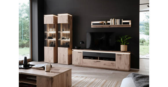 WOHNWAND  in Anthrazit, Eiche dunkel  330/208/50 cm  - Eiche dunkel/Anthrazit, KONVENTIONELL, Glas/Holzwerkstoff (330/208/50cm) - Cantus