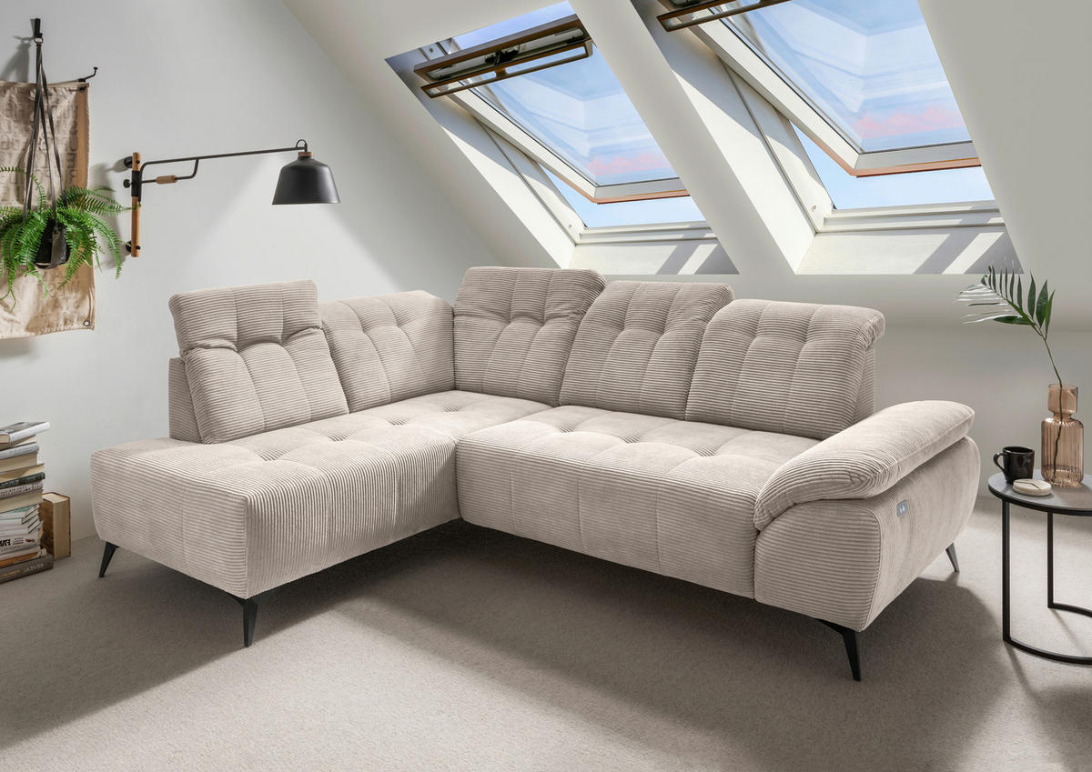 ECKSOFA in Cord Beige  - Beige/Schwarz, Modern, Textil/Metall (200/272cm) - Livetastic