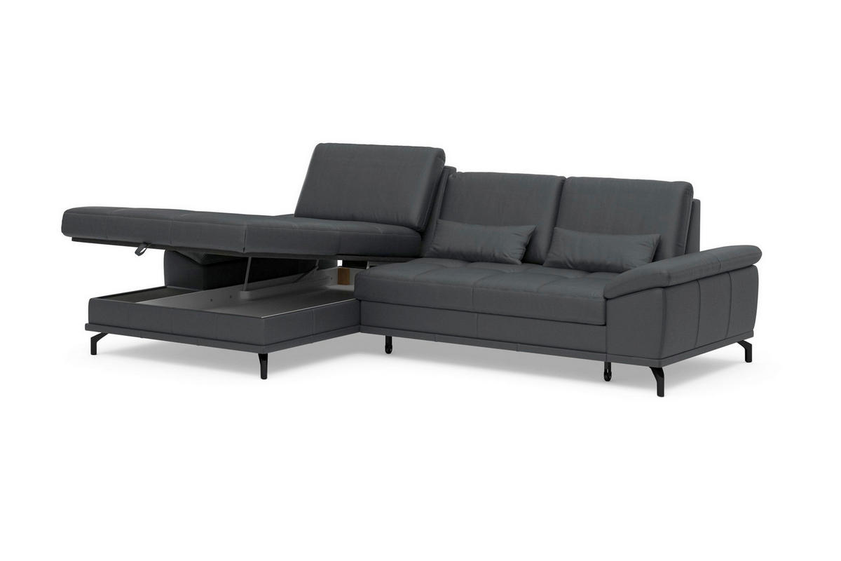 ROHOVÁ SEDAČKA, textil, koža, čierna - čierna, Basics, kov/koža (176/301cm) - Sit & More