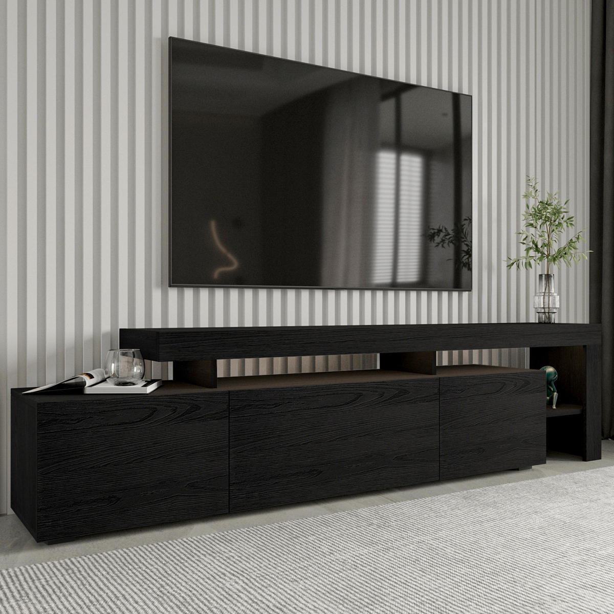 LOWBOARD Beliz TV-Schrank  in 192/53/37 cm  - Schwarz, Design, Holzwerkstoff (192/53/37cm) - Livetastic