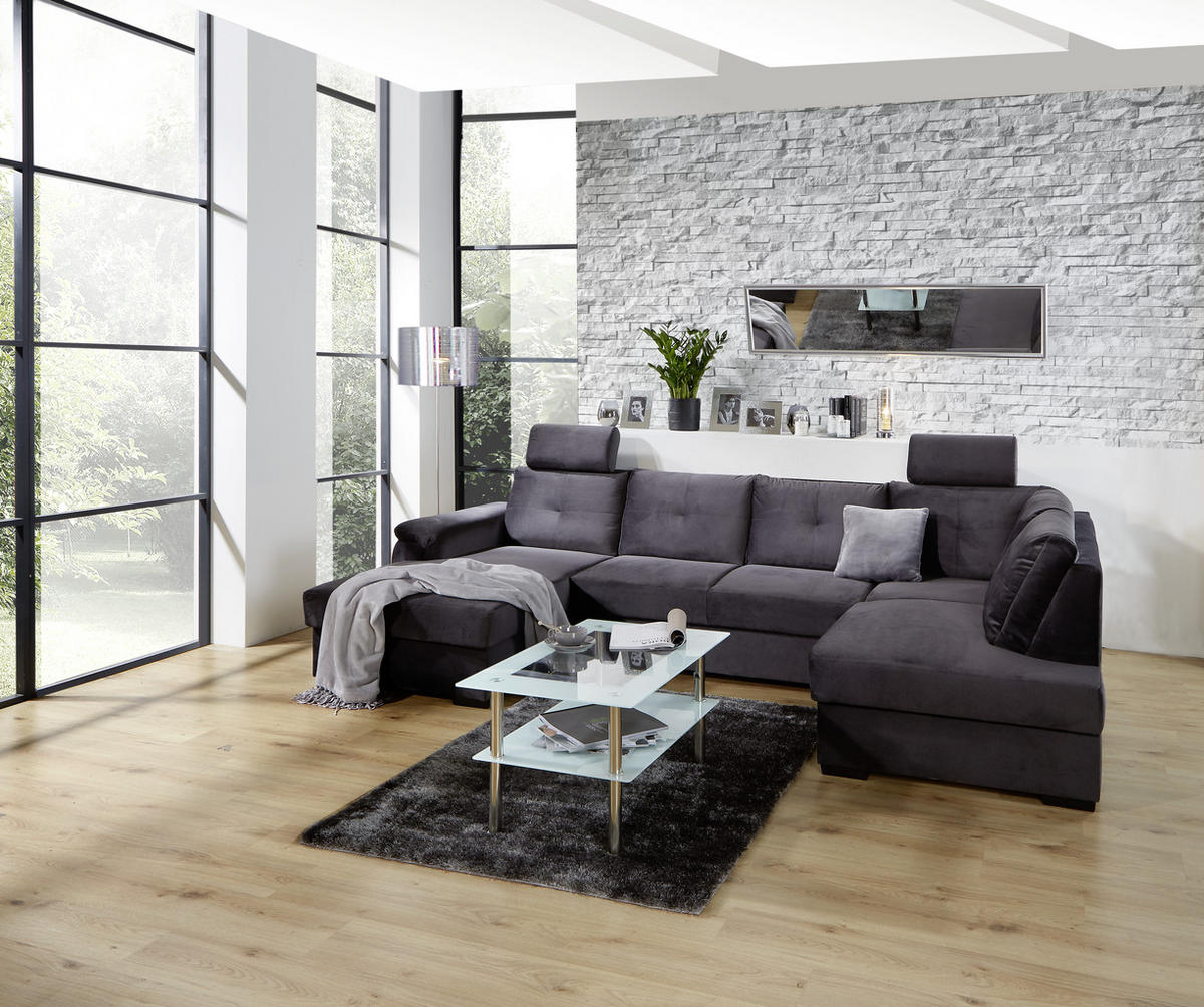 WOHNLANDSCHAFT in Velours Dunkelgrau  - Weiss/Dunkelgrau, Konventionell, Kunststoff/Textil (168/325/184cm) - Livetastic