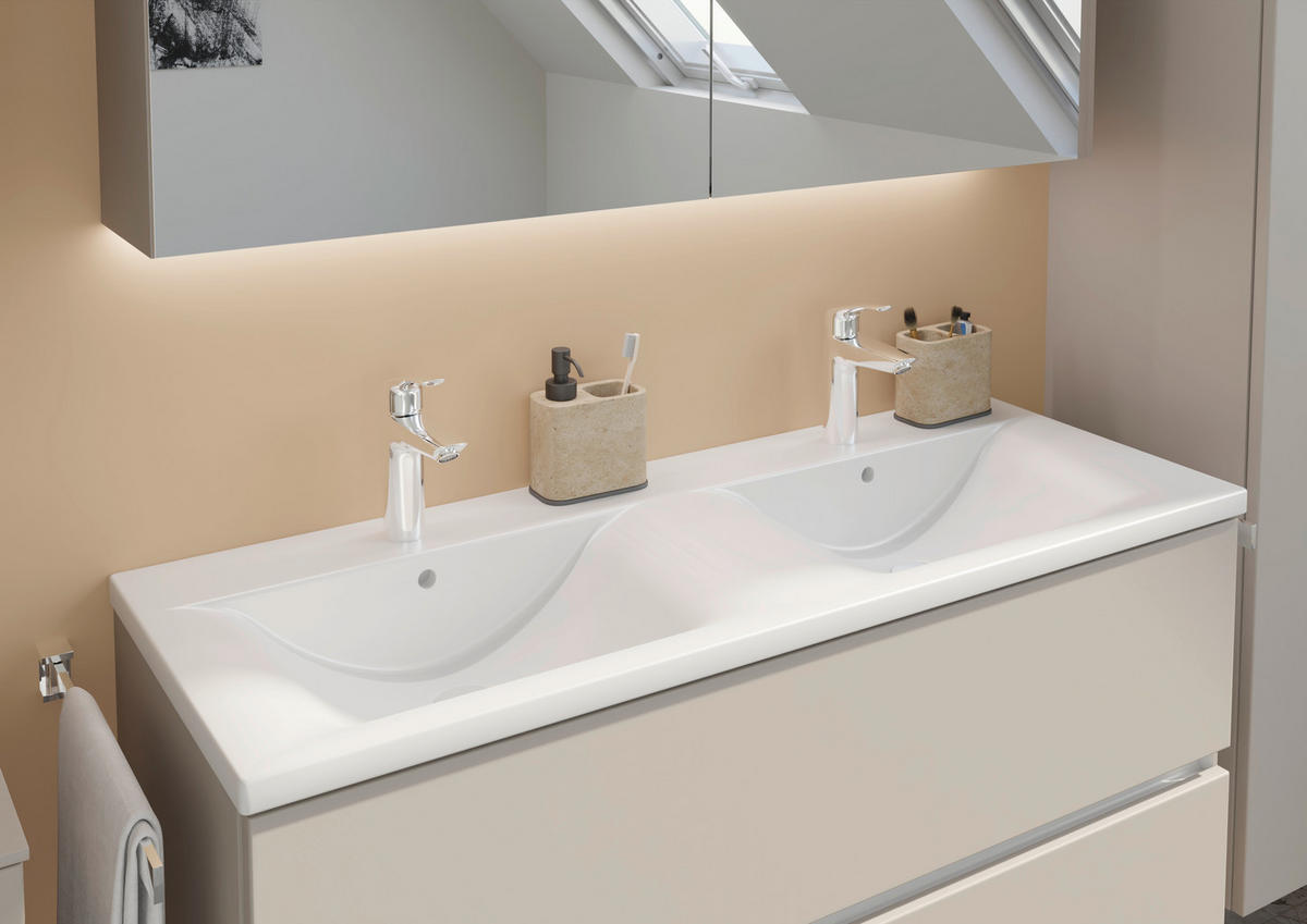 BADEZIMMER 3-teilig  in 121 cm  - Beigebraun/Weiß, MODERN, Glas/Keramik (121cm) - Celina Home