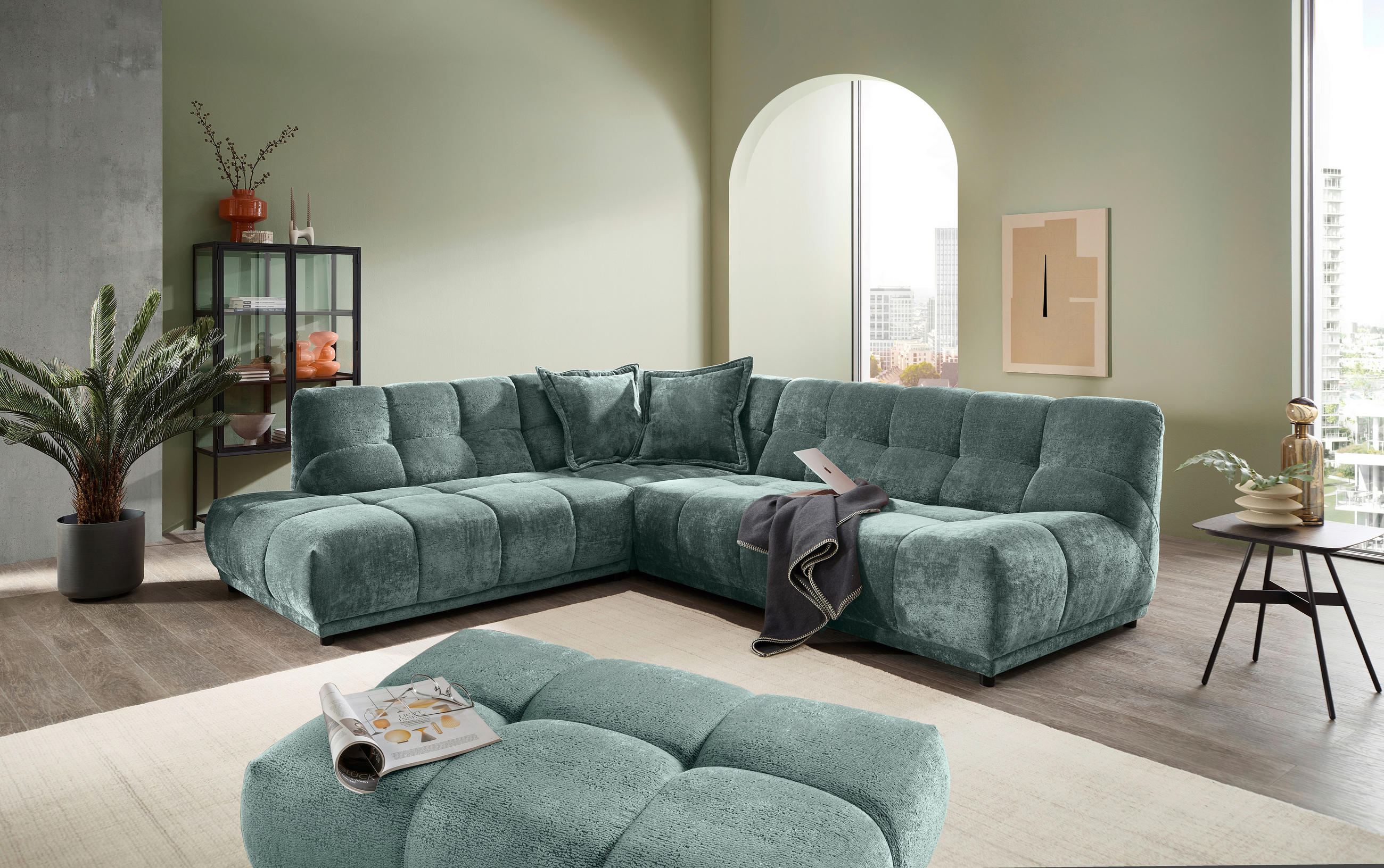 ECKSOFA Chenille Türkis  - Türkis/Schwarz, Modern, Kunststoff/Textil (250/284cm) - Livetastic