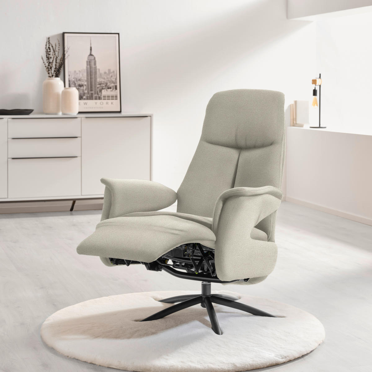 RELAXFÅTÖLJ i textil greige  - greige/svart, Design, metall/textil (73/108/86cm) - Livetastic