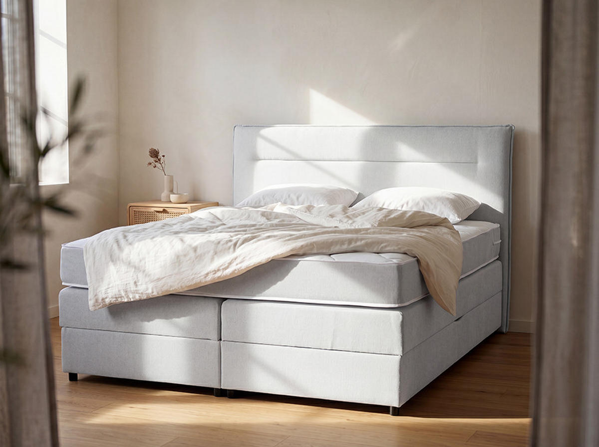 BOXSPRING KREVET     svijetlo siva  - svijetlo siva/crna, Moderno, drvni materijal/tekstil (208/162cm) - Hom`in