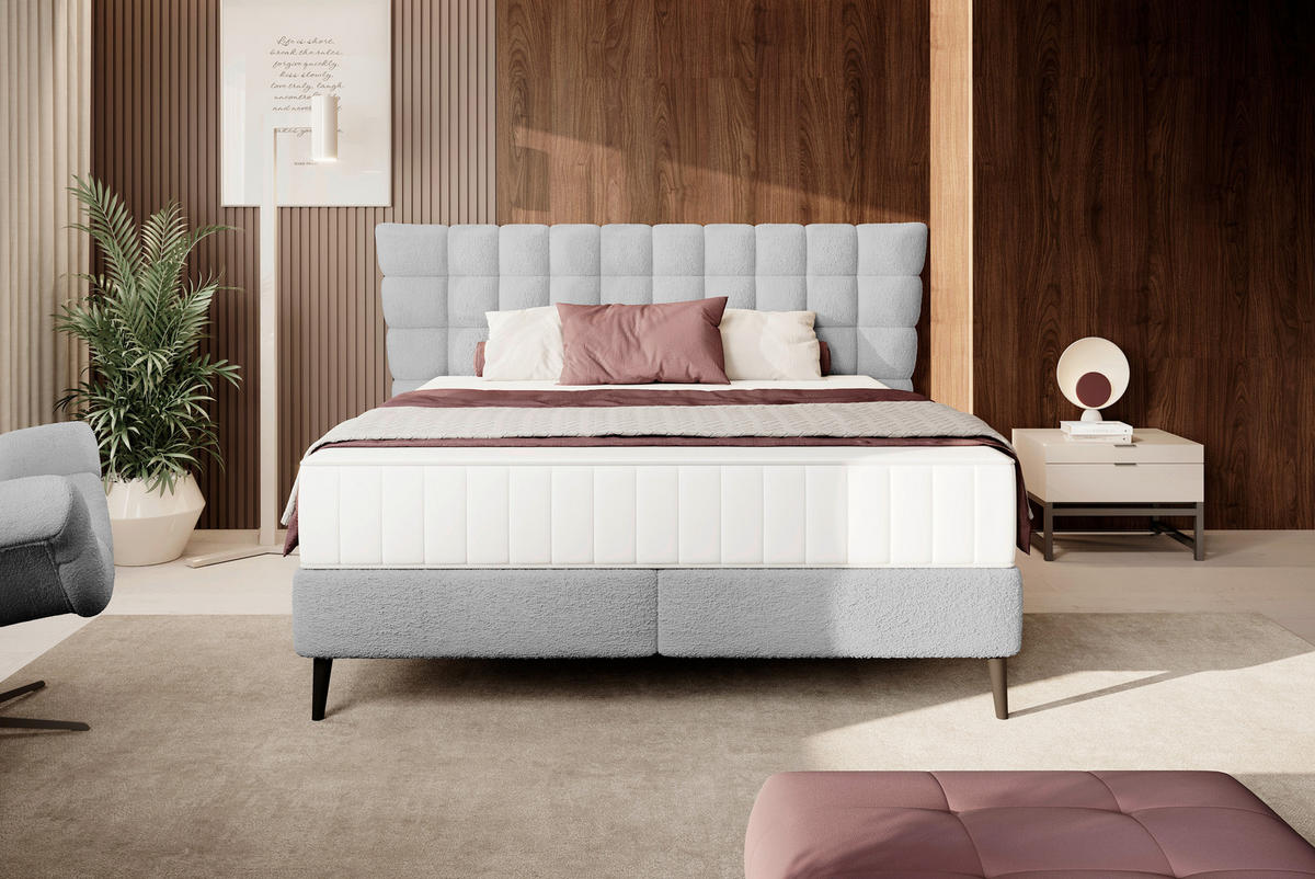 BOXSPRINGBETT 180/200 cm  in Hellgrau  - Hellgrau/Schwarz, Design, Holz/Holzwerkstoff (180/200cm) - Esposa