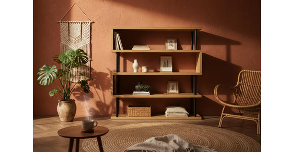 REGAL Schwarz, Eichefarben  - Eichefarben/Schwarz, Basics, Holzwerkstoff/Metall (156/165/35cm) - Xora