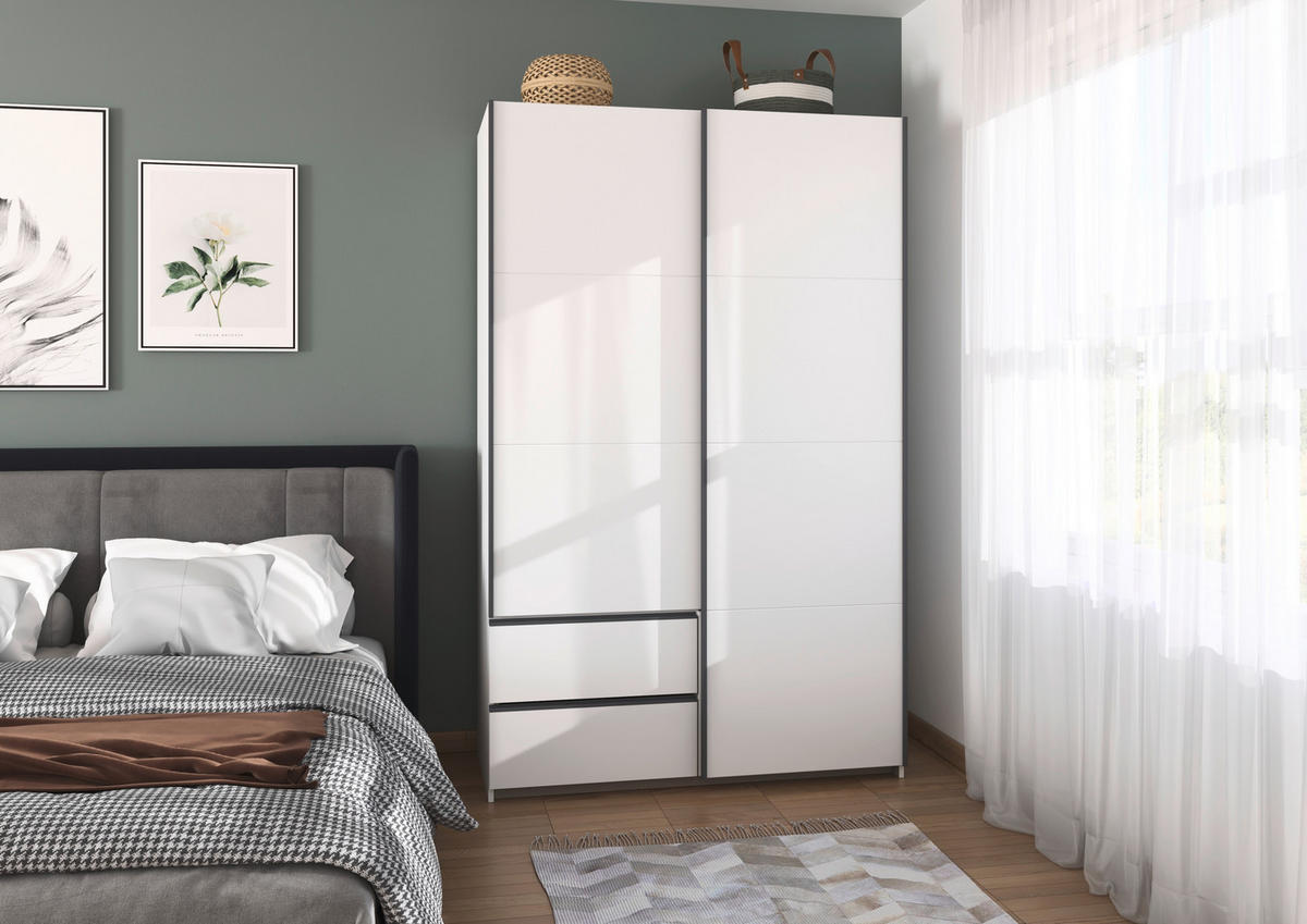 SCHWEBETÜRENSCHRANK in Weiss  - Weiss/Grau, Modern, Holzwerkstoff (131/210/59cm) - Rauch Möbel