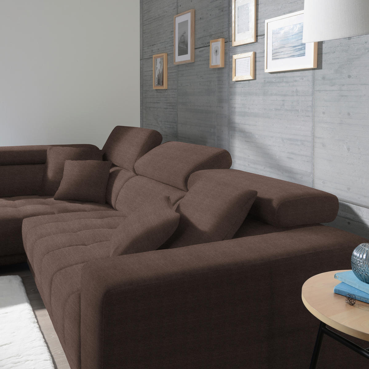 ECKSOFA in Mikrofaser Hellbraun  - Chromfarben/Hellbraun, Design, Textil/Metall (207/301cm) - Xora