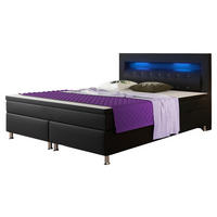 Boxspringbett mit Topper &  in Schwarz  - Silberfarben/Schwarz, KONVENTIONELL, Leder/Textil (180/115/210cm) - MID.YOU