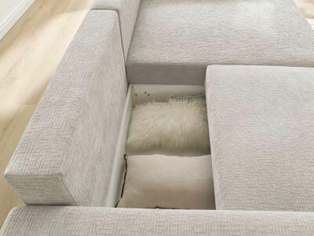 ECKSOFA Ottomane rechts  ATILLA Beige Struktur  - Beige/Schwarz, MODERN, Kunststoff/Textil (244/149cm)