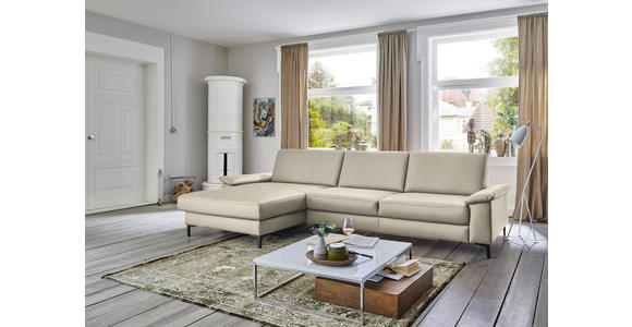 ECKSOFA in Echtleder Ecru 176/334 cm - Ecru/Schwarz, Design, Leder/Metall (176/334cm) - Dieter Knoll