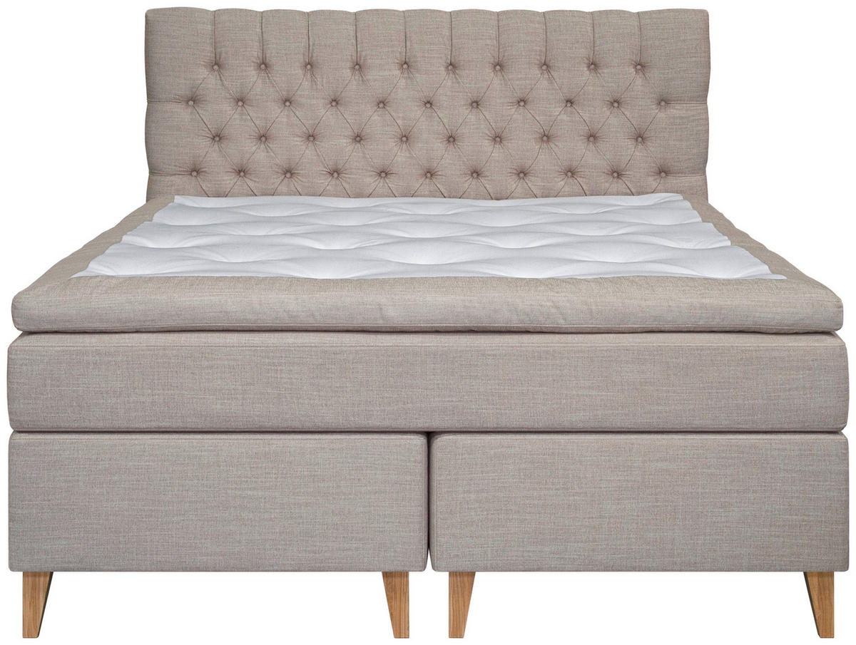 KONTINENTALSÄNG 180/200 cm  i beige  - beige/naturfärgad, Klassisk, metall/trä (180/200cm) - Cassando