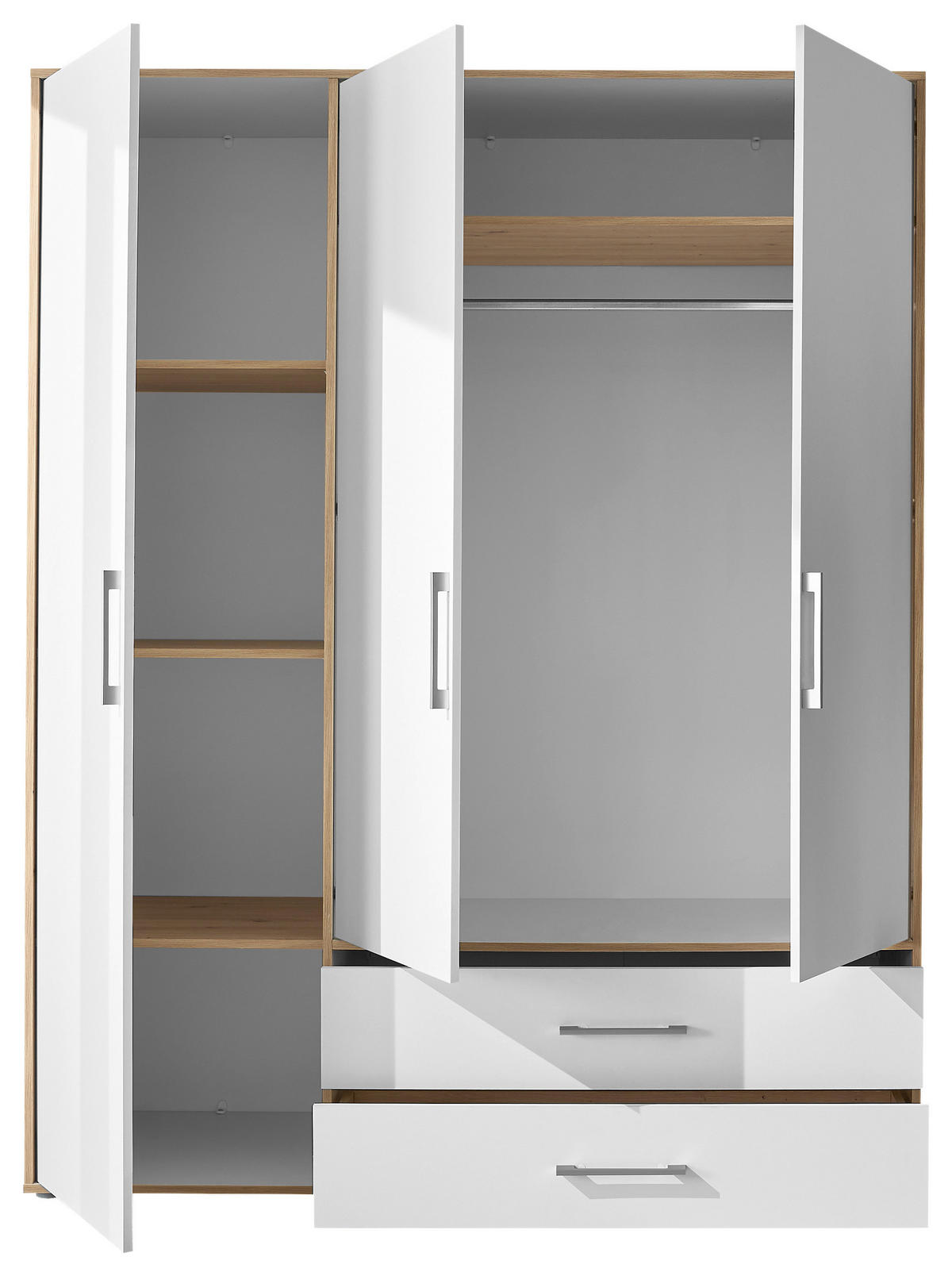 KLEIDERSCHRANK 155/195/60 cm 3-türig Weiß, Eiche Artisan  - Alufarben/Weiß, Basics, Holzwerkstoff/Kunststoff (155/195/60cm)