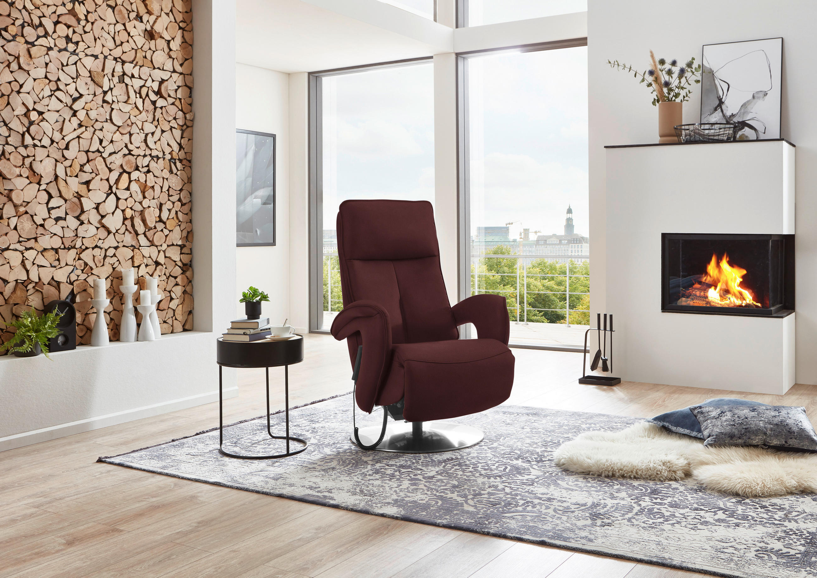 RELAXSESSEL in Leder Beere  - Chromfarben/Beere, Design, Leder/Metall (77/110/87cm) - Valdera