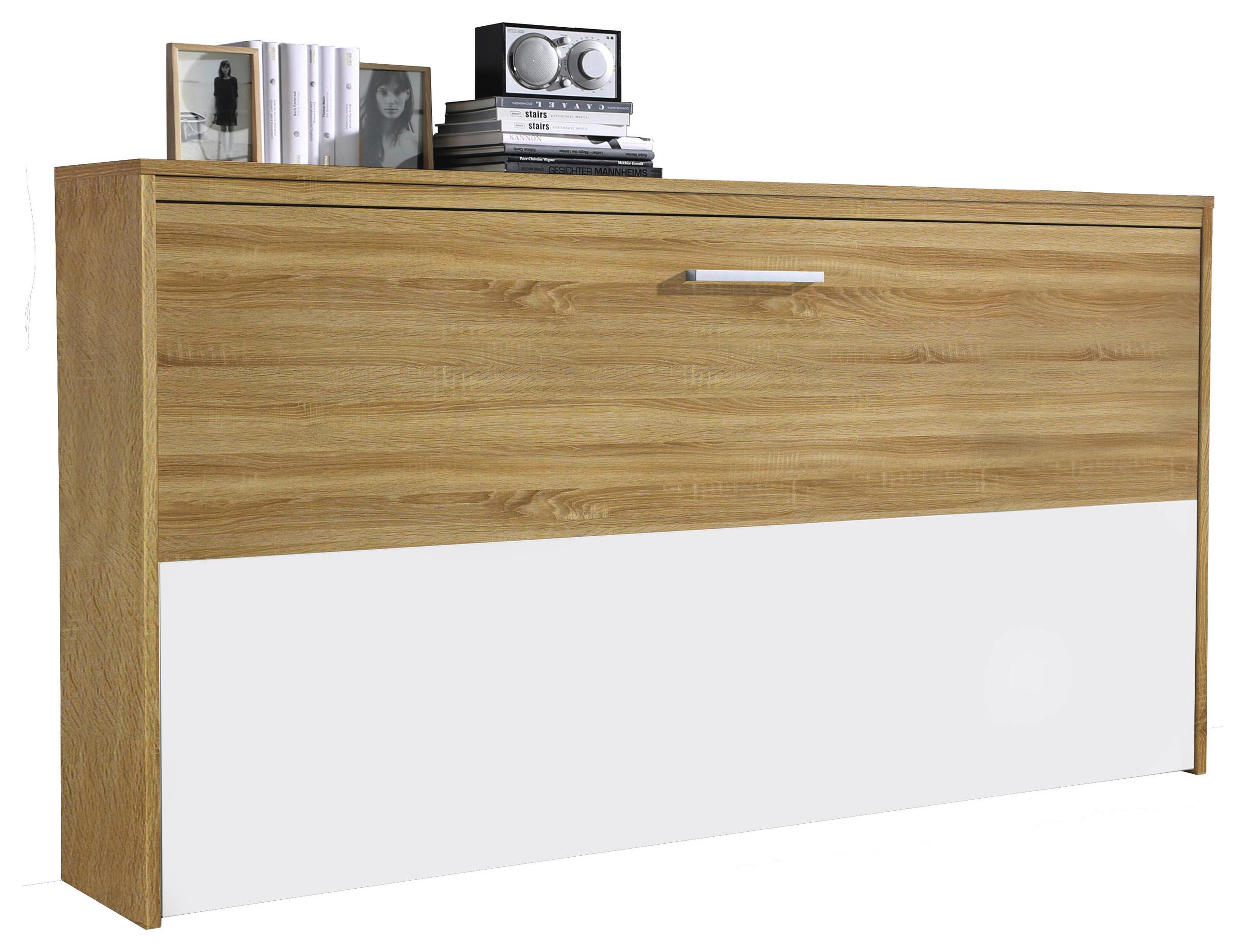Klappbett in Holzwerkstoff Weiß, Eichefarben