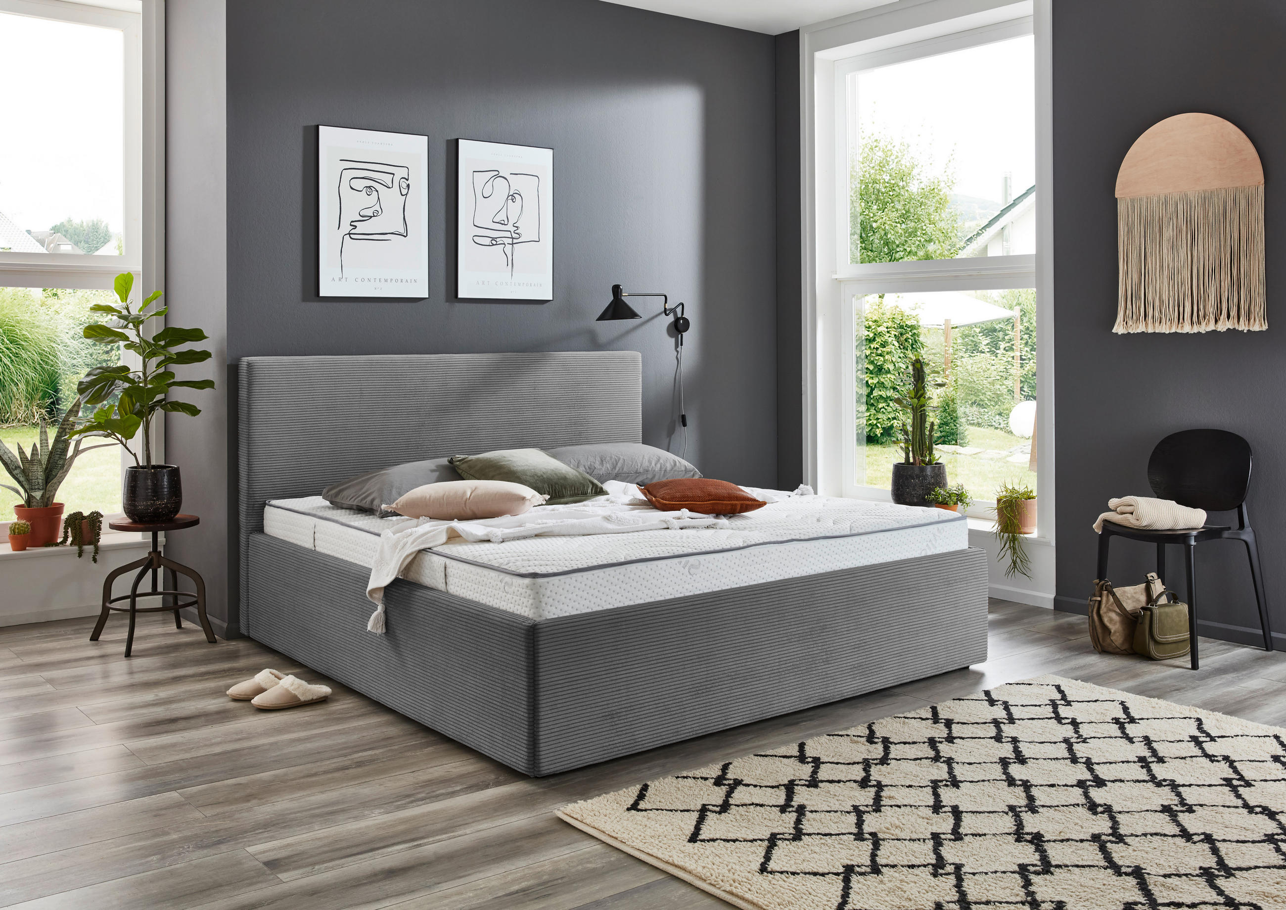 POLSTERBETT 140/200 cm  in Grau  - Schwarz/Grau, Trend, Kunststoff/Textil (140/200cm) - Boxxx