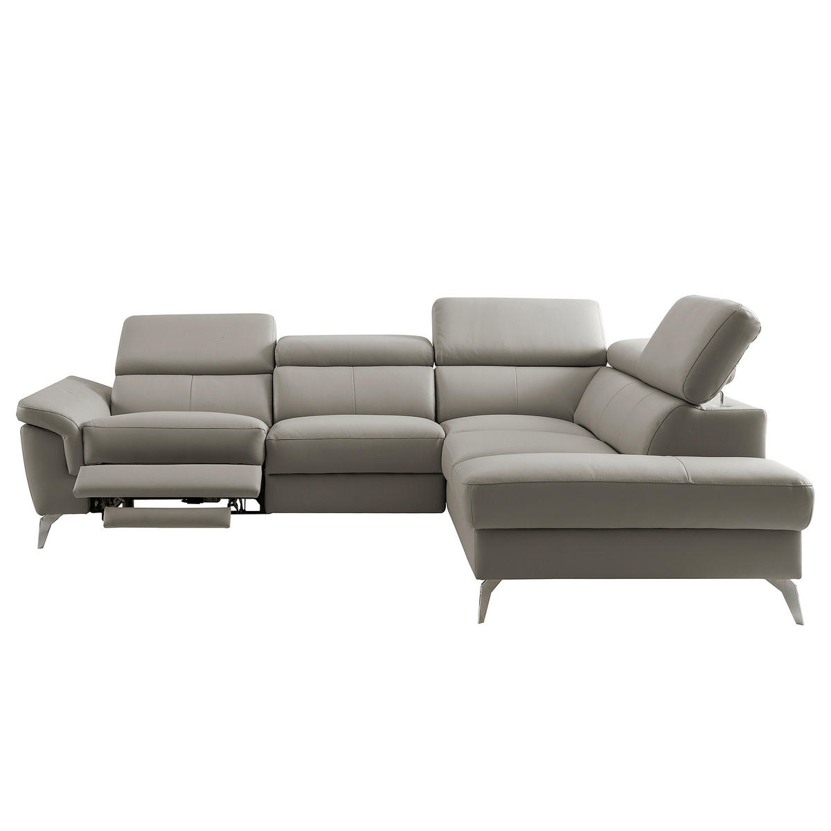 ECKSOFA SONO Schlammfarben Echtleder Lederlook Bettkasten, Armteilverstellung, Kopfteilverstellung  - Chromfarben/Schlammfarben, Design, Leder/Textil (265/210cm) - Livetastic