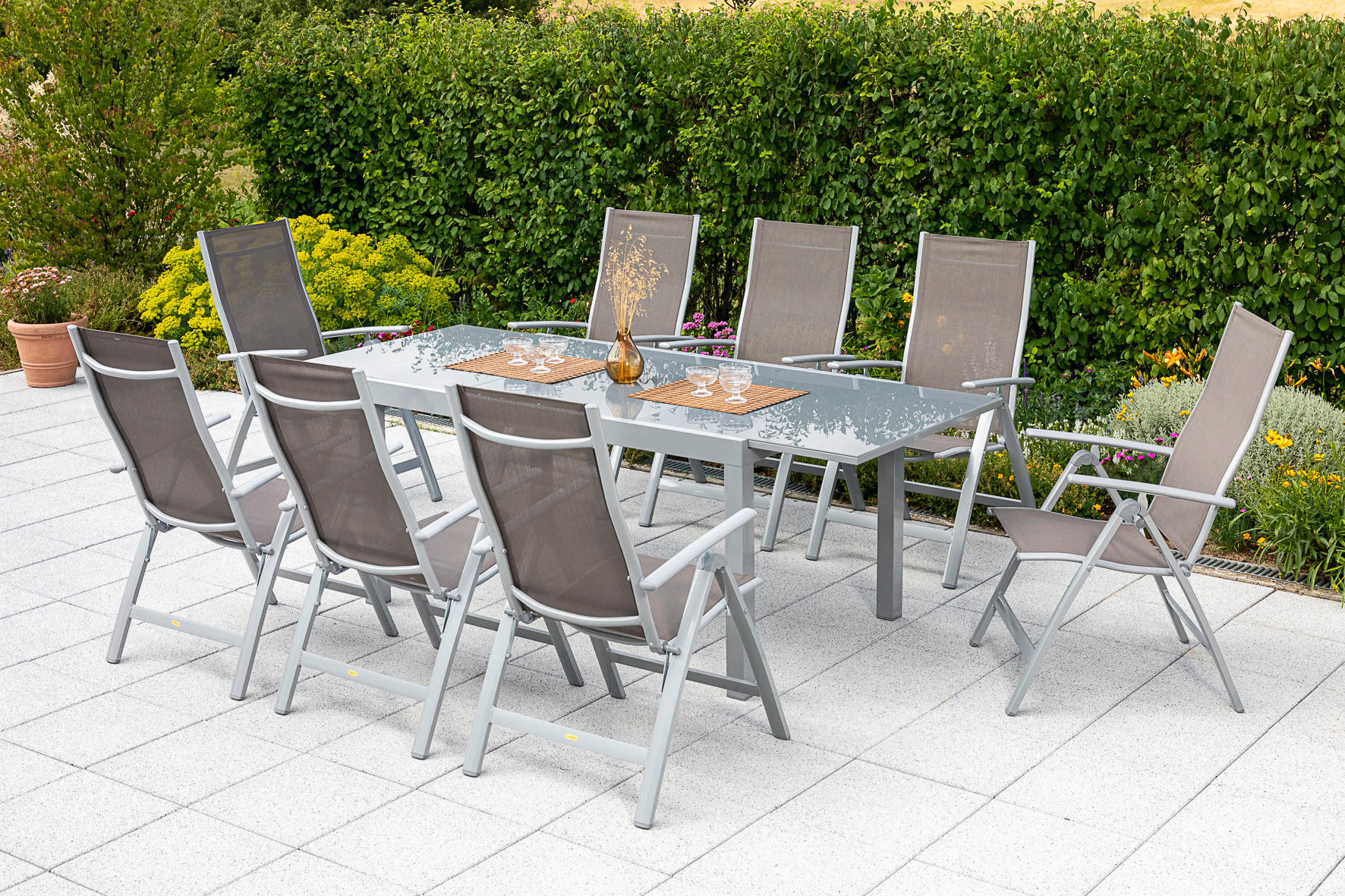 GARTENSET Aluminium - Taupe/Silberfarben, MODERN, Textil/Metall - Gardenson