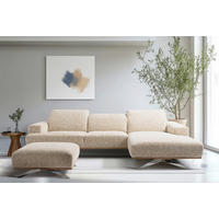 ECKSOFA PORTLAND in Struktur Beige Kopfteilverstellung  295/187 cm  - Chromfarben/Beige, Design, Holz/Textil (295/187cm) - Livetastic