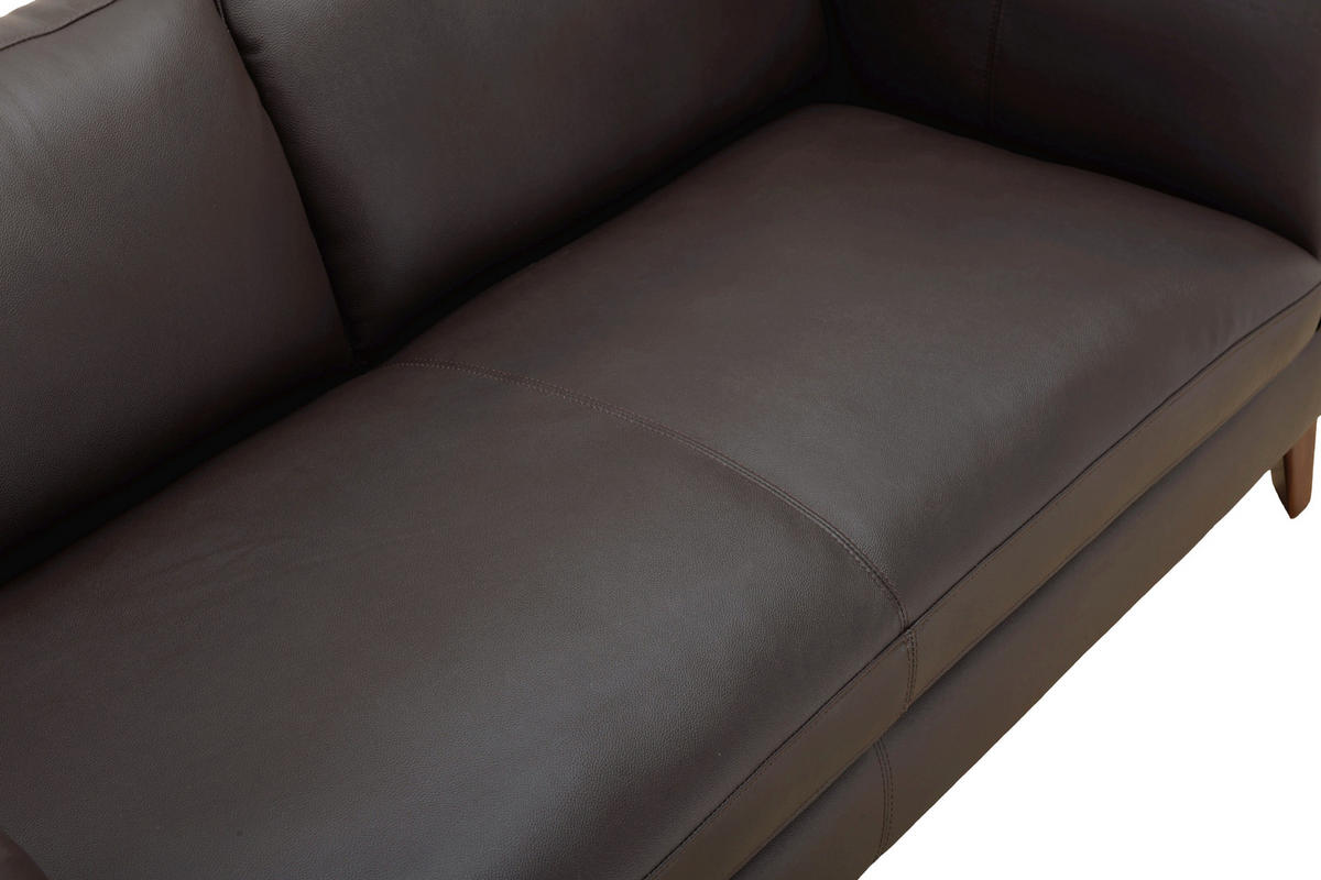 3-SITZER-SOFA SERA Echtleder Lederlook Braun  - Dunkelbraun/Braun, Design, Leder/Holz (190/72/88cm) - Livetastic