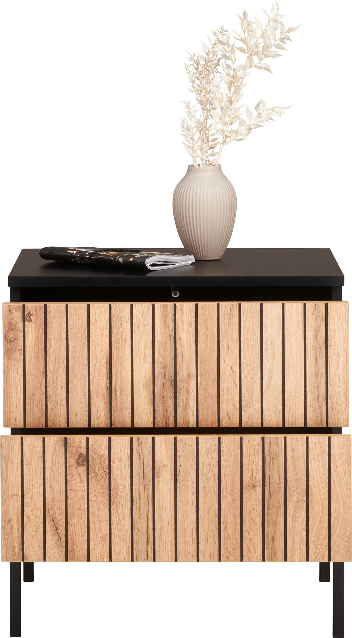 NACHTSCHRANK 51,5/56/38 cm  - Eiche Wotan/Schwarz, KONVENTIONELL, Holzwerkstoff (51,5/56/38cm) - Xora