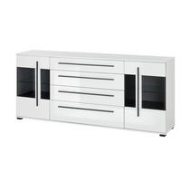 SIDEBOARD  200/86/42 cm 4 Schublade(n)  - Weiß Hochglanz/Schwarz, Design, Glas/Holzwerkstoff (200/86/42cm) - Livetastic