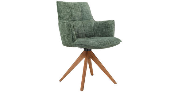 ARMLEHNSTUHL  Stoffauswahl, Sitzfläche 360° drehbar, automatische Rückholfunktion Chenille  - Eichefarben/Grün, Design, Holz/Textil (59,5/88,5/63cm) - Novel