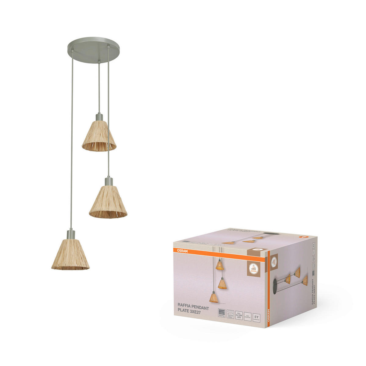 HÄNGELEUCHTE 43/125 cm  - Natur, Naturmaterialien/Metall (43/125cm) - Osram