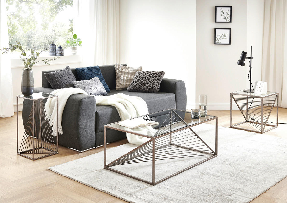 BEISTELLTISCH 30/30/60 cm Bronzefarben quadratisch  - Bronzefarben, MODERN, Glas/Metall (30/30/60cm)