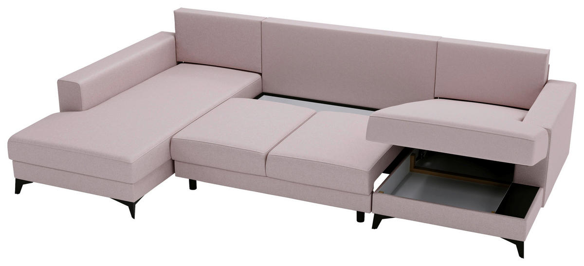 WOHNLANDSCHAFT in Flachgewebe Rosa  - Schwarz/Rosa, Design, Textil/Metall (190/339/156cm) - Livetastic