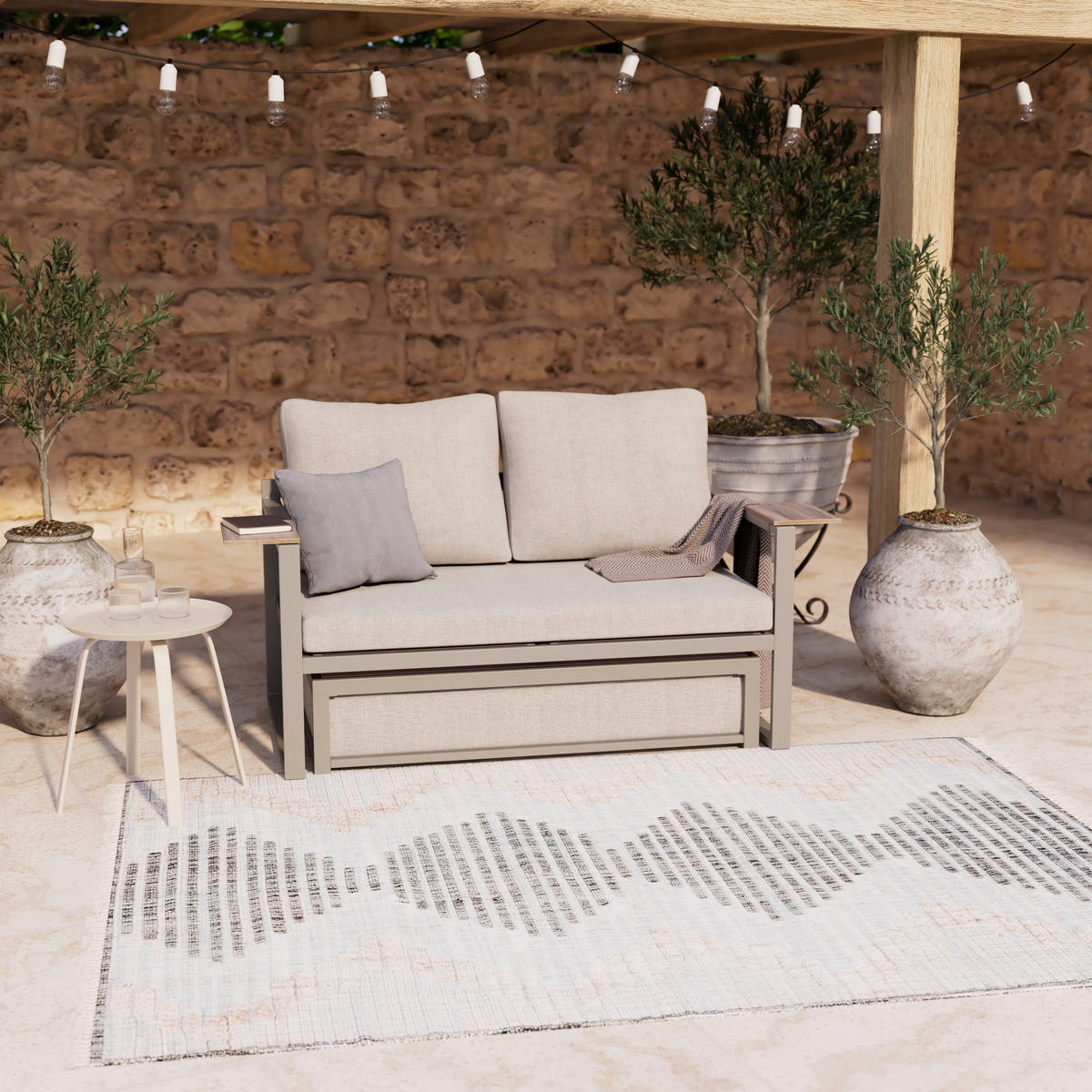 LOUNGEGARNITUR 2-teilig   155/65/74 cm Stahl  - Dunkelgrau/Beige, MODERN, Kunststoff/Textil (155/65/74cm) - Ambia Garden