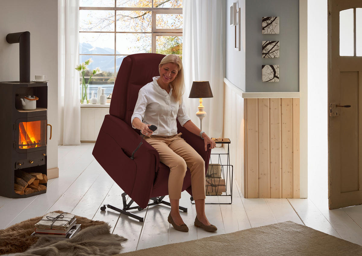 FERNSEHSESSEL Valdera  mit Relaxfunktion, Aufstehhilfe, Rücken echt Echtleder Brombeere  - Brombeere/Schwarz, KONVENTIONELL, Leder/Kunststoff (70/107/88cm) - Livetastic