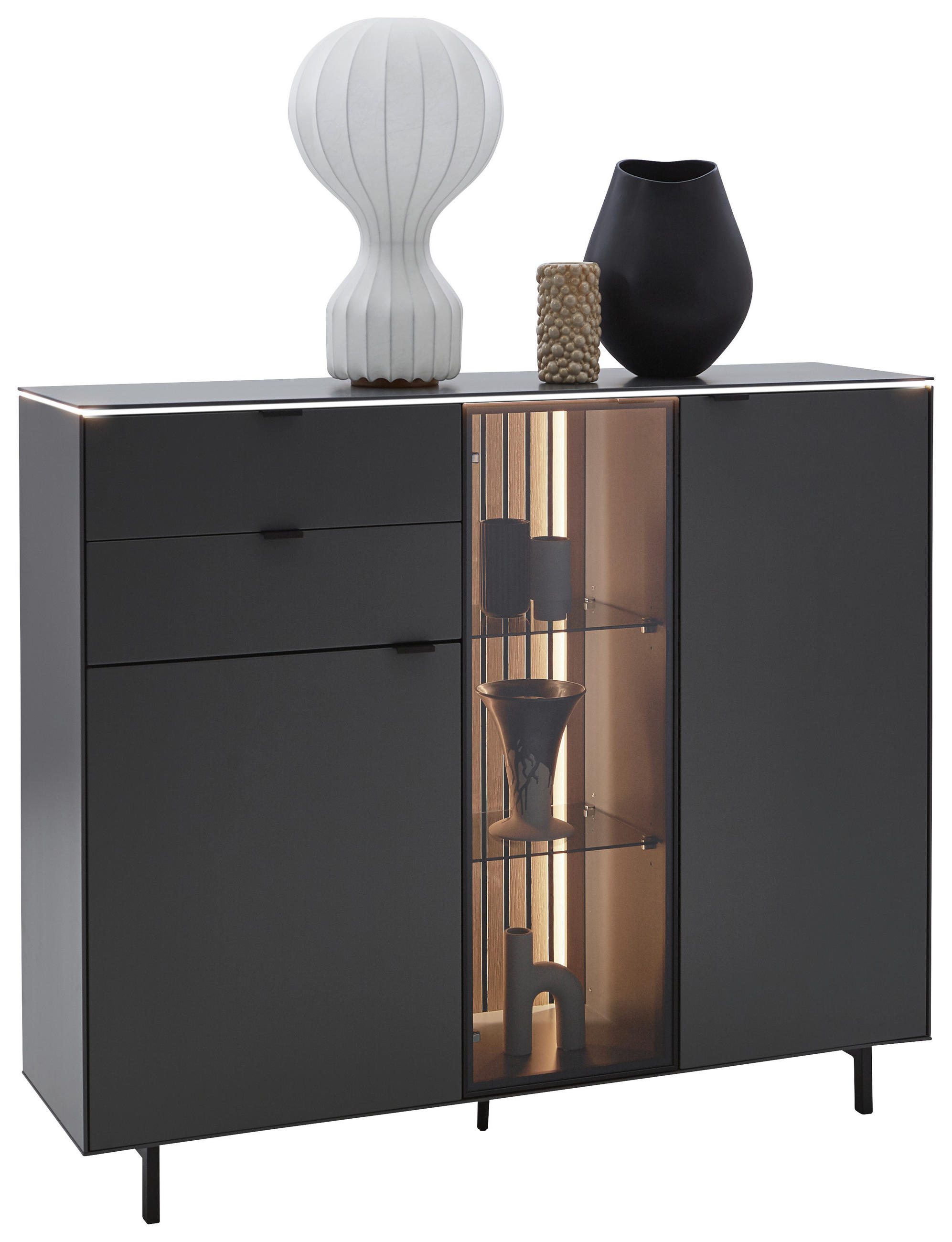 VISOKA KOMODA, antracit - črna/antracit, Design, kovina/steklo (141,2/120,1/40cm) - Dieter Knoll
