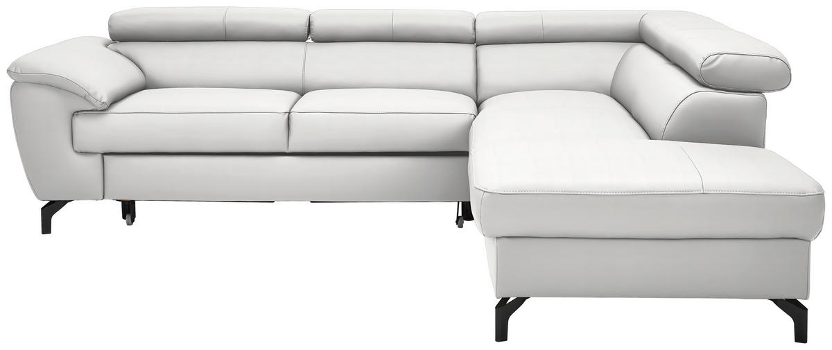 ECKSOFA in Echtleder Weiss  - Weiss/Schwarz, Design, Leder/Metall (256/220cm) - Celina Home