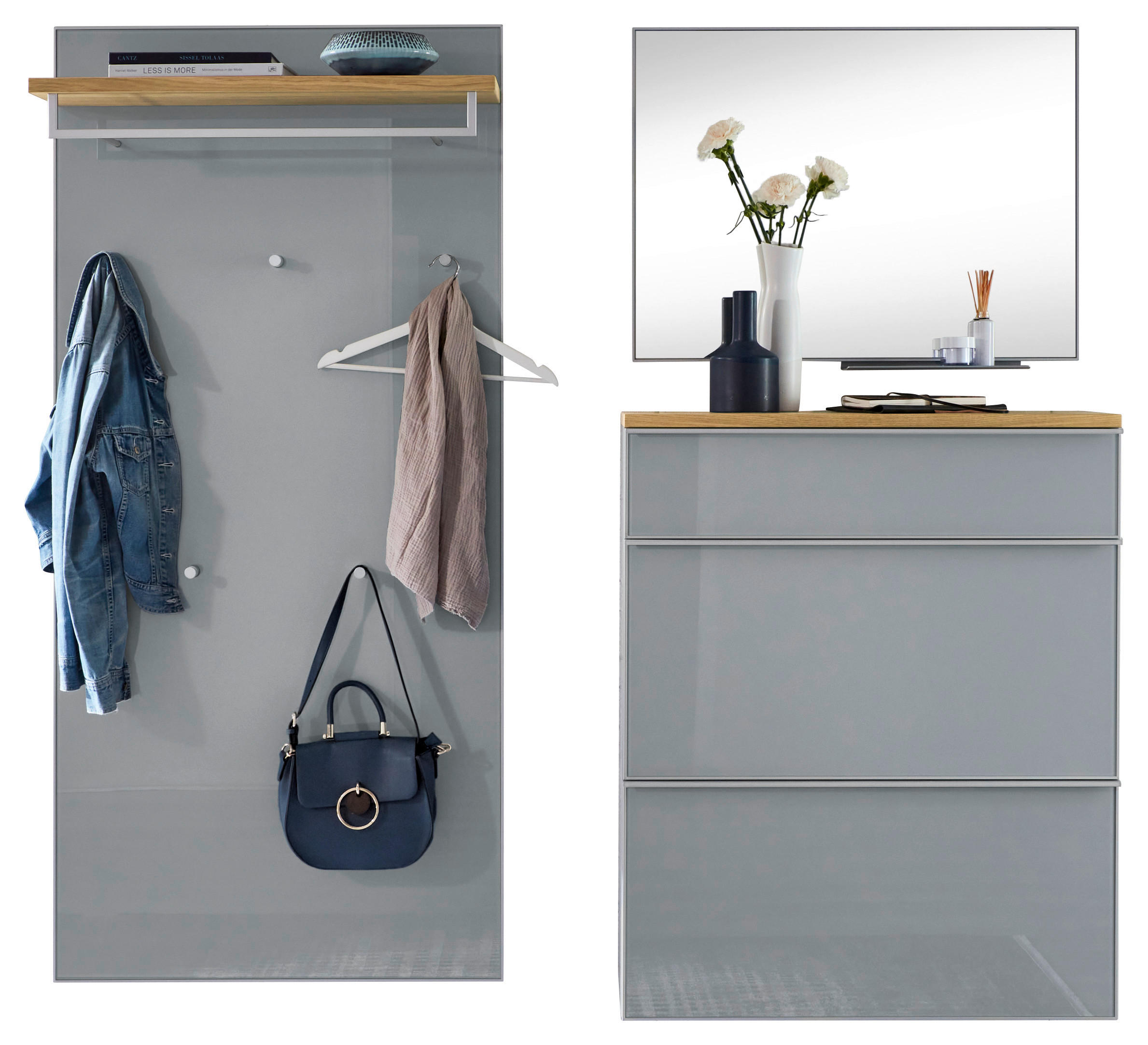 GARDEROBE 4-teilig 180/195/40 cm  - Grau, Design, Glas/Holz (180/195/40cm)