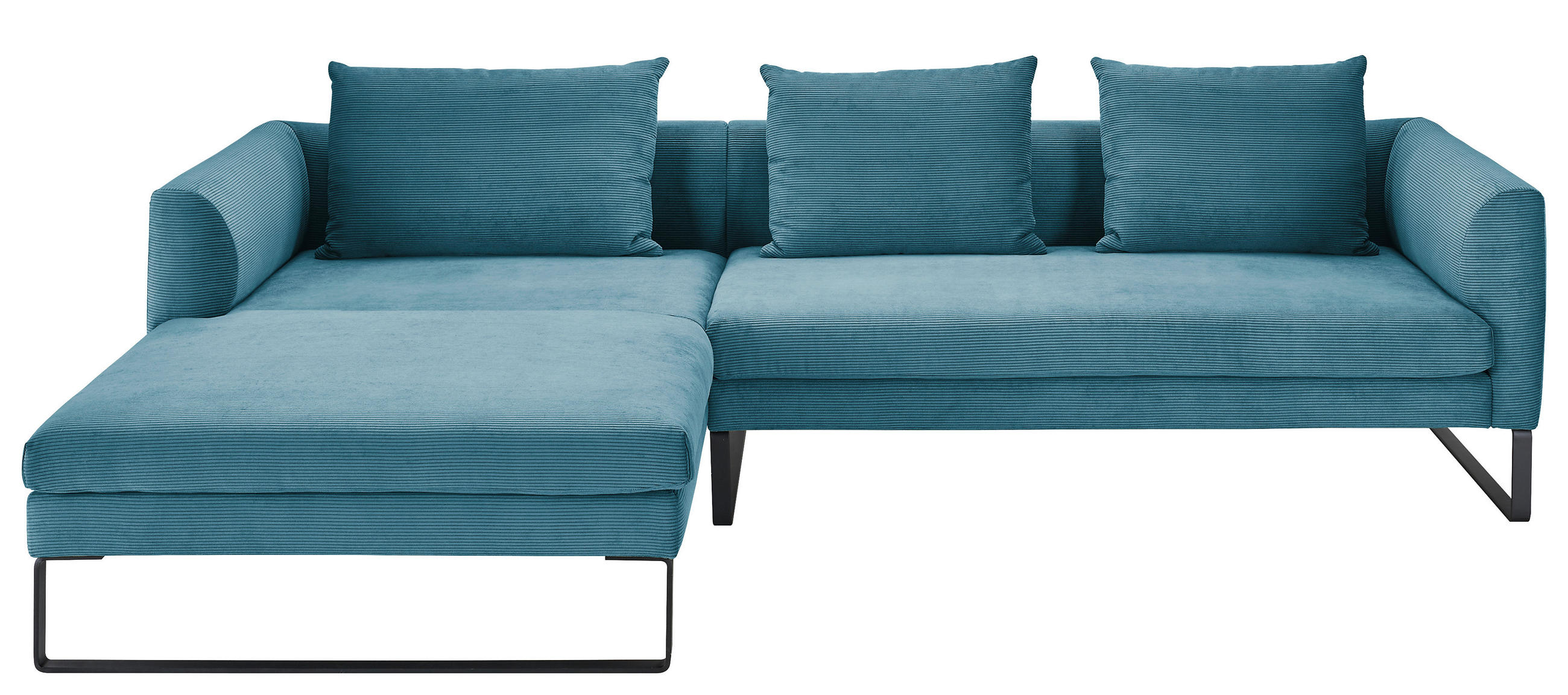 ECKSOFA Cord Petrol  - Petrol/Schwarz, Konventionell, Textil/Metall (178/284cm) - Hom`in