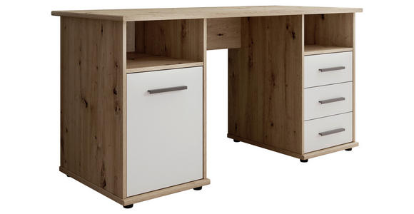 SCHREIBTISCH 145/67/76 cm, Weiß, Eiche Artisan, Stauraum  - Silberfarben/Weiß, KONVENTIONELL, Holzwerkstoff/Kunststoff (145/67/76cm) - Cantus