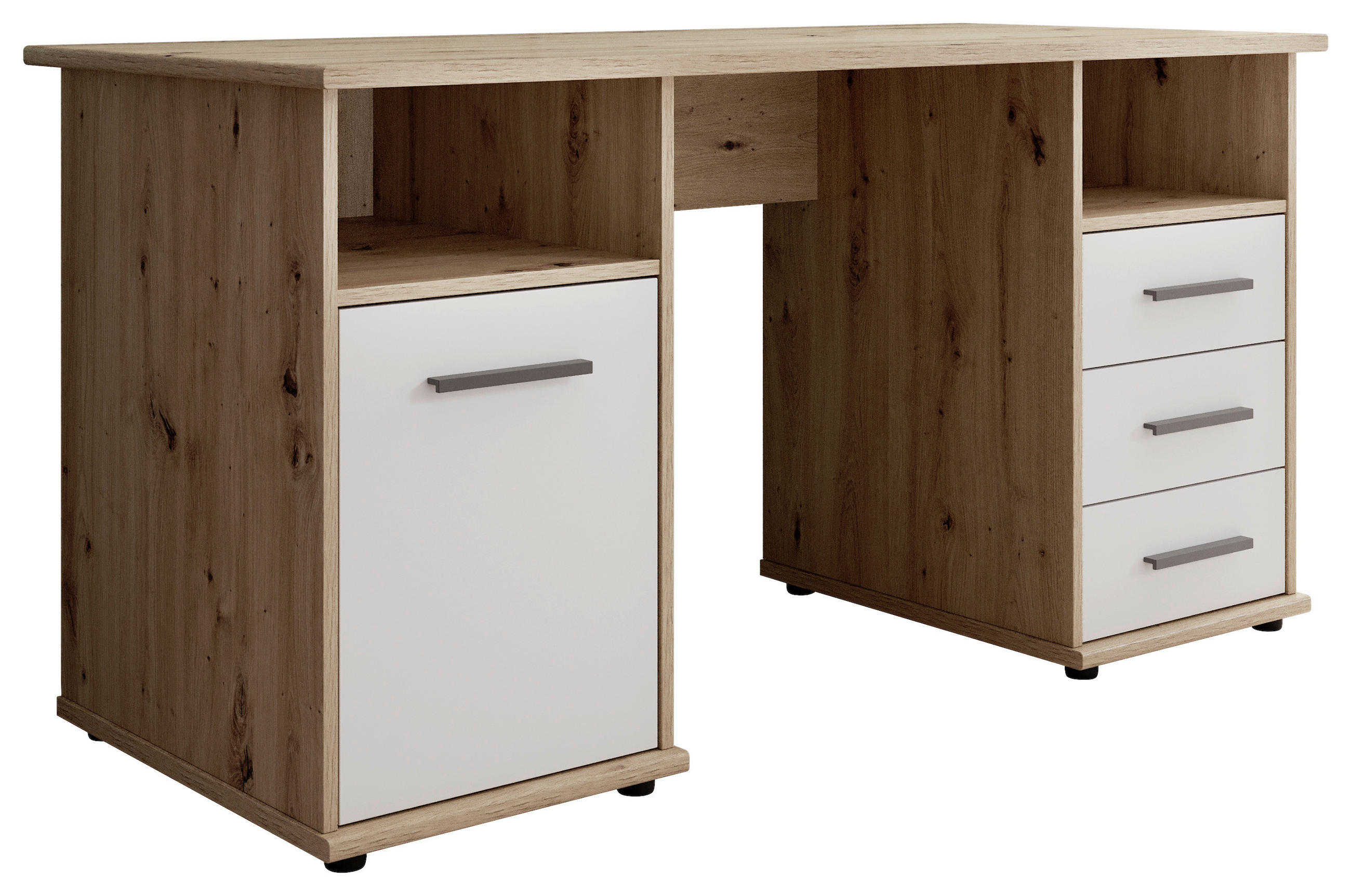 Cantus Schreibtisch Weiß, Eiche Artisan 67x76x145 cm