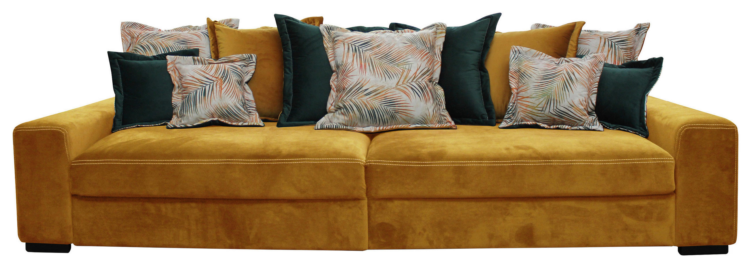 BIGSOFA in Velours Gelb  - Wengefarben/Dunkelgrün, LIFESTYLE, Holz/Textil (289/90/115cm) - Landscape