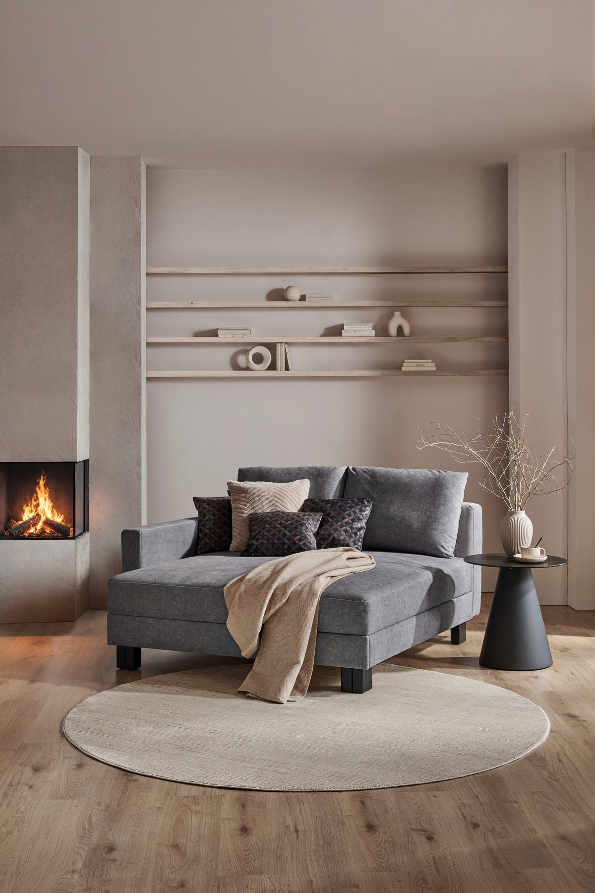 LIEGE in Velours Grau  - Eiche dunkel/Grau, MODERN, Holz/Textil (137/72/155cm) - Joka