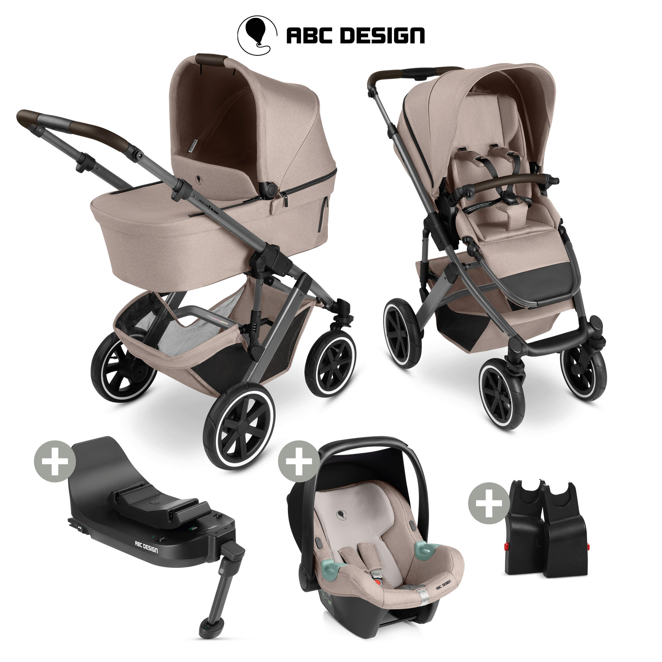 KINDERWAGENSET  Salsa 5 Air All in One Set + Isofix Base Root  Camel  - Anthrazit/Beige, Basics, Textil/Metall (63/118/95.5cm) - ABC Design