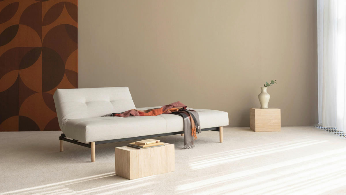 SCHLAFSOFA  in Flachgewebe Naturfarben, Weiß  - Eichefarben/Naturfarben, Design, Holz/Textil (232/77/99cm) - Niels Andersson