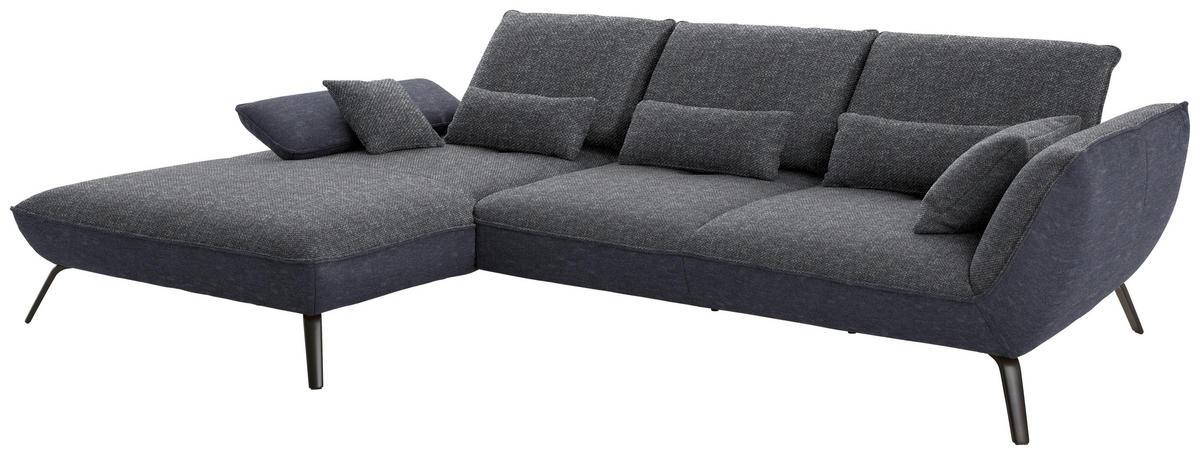 ECKSOFA in Flachgewebe Anthrazit  - Anthrazit/Schwarz, Design, Textil/Metall (191/301cm) - Moderano